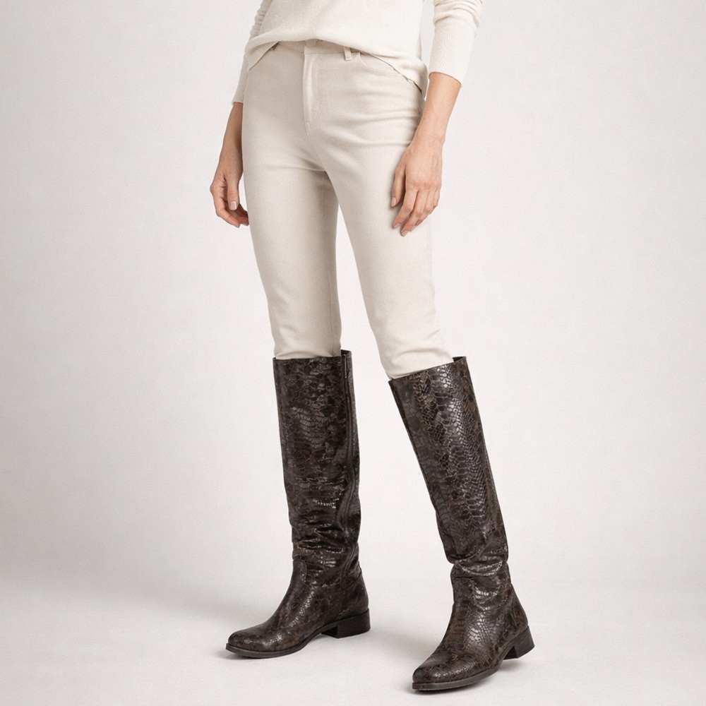 Sundance Leather Riding Boots Snakeskin Print Brown Metallic Textured. EU 39